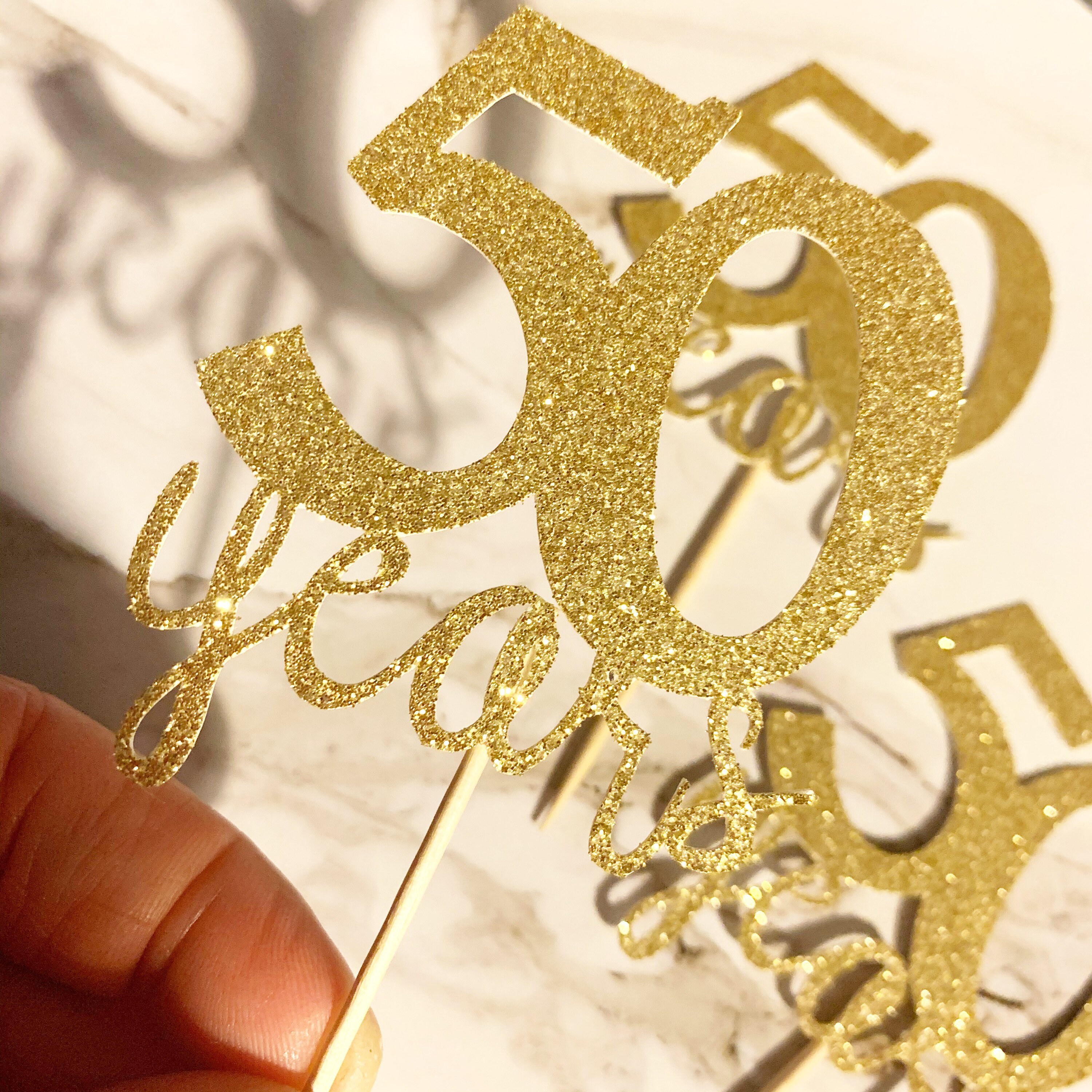 6 X 50 Years Party Glitter Cupcake Toppers 50th Birthday Etsy