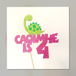 1 x Dinosaur Layered Glitter Cake Topper, Personalised, Any Name, Any Age, Birthday Party, Many Colours, 4th Birthday, Dino Theme