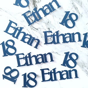 40 x Personalised Name & Age Glitter Table Confetti / Sprinkles, 18th Birthday Party, Any Number, Any Name, Navy Blue, Many Colours