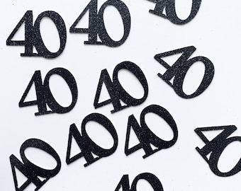 50 confeti/chispas brillantes para mesa (40 años), para fiestas de cumpleaños, cualquier número, aniversario, color negro, varios colores