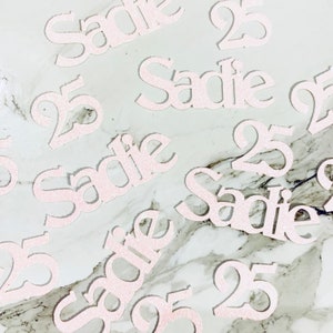40 x Personalised Name & Age Glitter Table Confetti / Sprinkles, Birthday Party, Any Number, Any Name, Baby Pink, Many More Colours