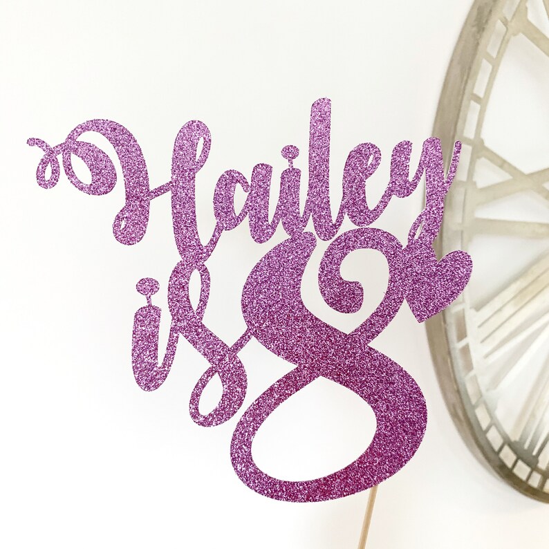 Any Name Any Age 1 x Personalised Girly Glitter Lilac Cake Topper Birthday Many Colours Personalised Birthday Party