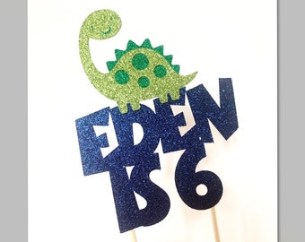 1 x Dinosaur Layered Glitter Cake Topper, Personalised, Any Name, Any Age, Birthday Party, Many Colours
