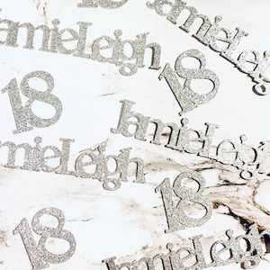 40 x Personalised Name & Age Glitter Table Confetti / Sprinkles, Birthday Party, Any Number, Any Name, 18, Silver, Many More Colours