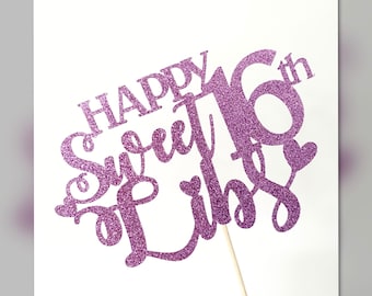 1 x Personalised Glitter Cake Topper, Sweet 16, Personalised, Any Name, Birthday Party, Many Colours