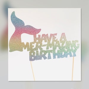 1 x Mermaid Rainbow Glitter Cake Topper, Mermaid Birthday Party