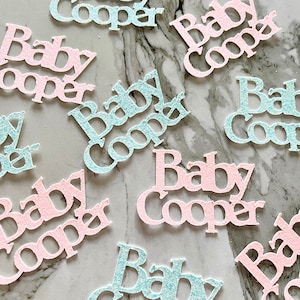 20 x Personalised Baby Shower Glitter Table Confetti / Sprinkles, Baby Shower, Gender Reveal Party, Pale Pink & Baby Blue