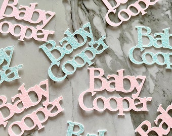 20 x Personalised Baby Shower Glitter Table Confetti / Sprinkles, Baby Shower, Gender Reveal Party, Pale Pink & Baby Blue