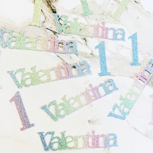 40 x Personalised Name & Age Glitter Table Confetti / Sprinkles, 1st Birthday Party, Any Number, Any Name, Pastel Rainbow, Many More Colours