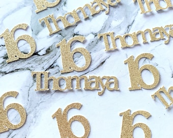 40 x Glitter Table Confetti, Name & Age, Birthday Party, Table Decorations, Gold