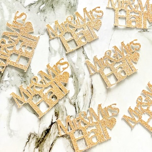 16 x Personalised Wedding Glitter Table Confetti / Sprinkles, Anniversary, Mr & Mrs, Rose Gold, White