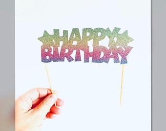 1 x Happy Birthday Rainbow Glitter Cake Topper, Birthday Party, Cake Topper, Rainbow Theme