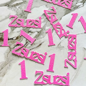 40 x Personalised Name & Age Glitter Table Confetti / Sprinkles, 1st Birthday Party, Any Number, Any Name, Neon Pink, Many More Colours