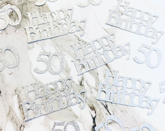 25 x Happy Birthday & Age Glitter Table Confetti / Sprinkles, Birthday Party, Any Number, Silver, Many More Colours, Age 50