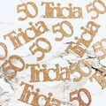 40 x Personalised Name & Age Glitter Table Confetti / Sprinkles, Birthday Party, Any Number, Any Name, Rose Gold, Many More Colours, Age 50
