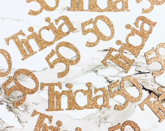 40 x Personalised Name & Age Glitter Table Confetti / Sprinkles, Birthday Party, Any Number, Any Name, Rose Gold, Many More Colours, Age 50