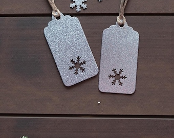 8 x Christmas Glitter Snowflake Gift Tags, Christmas Present, Gift Wrapping, Christmas Tags