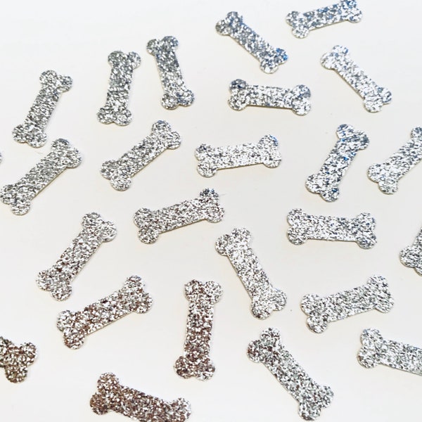 100+ Glitter Dog Bone Table Confetti Sprinkles, Birthday, Party, Silver