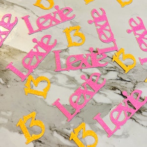 40 x Personalised Name & Age Glitter Table Confetti / Sprinkles, Double Colour, Birthday Party, Any Number, Any Name, 13th Birthday