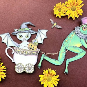 Lavoretti stampabili di Halloween per bambini, bambole di carta articolate a forma di pipistrello e rospo, decorazioni per la casa spettrali fai da te, stampa collage digitale