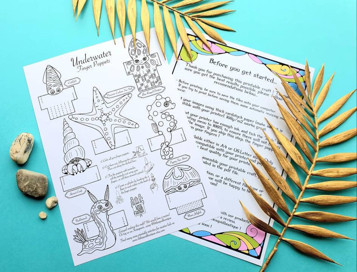 Printable Finger Puppets / Sea Animals Colouring Page / DIY | Etsy