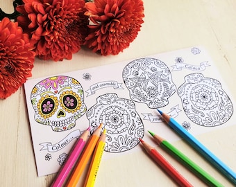 Printable 3D Sugar Skull Card, Day of the Dead Coloring Craft (Digital Download)