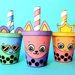 Lavoretto stampabile Bubble Tea, modello Boba Tea, scatola bomboniera fai da te, scatola regalo Kawaii Bubble Tea, attività per feste Boba, download digitale