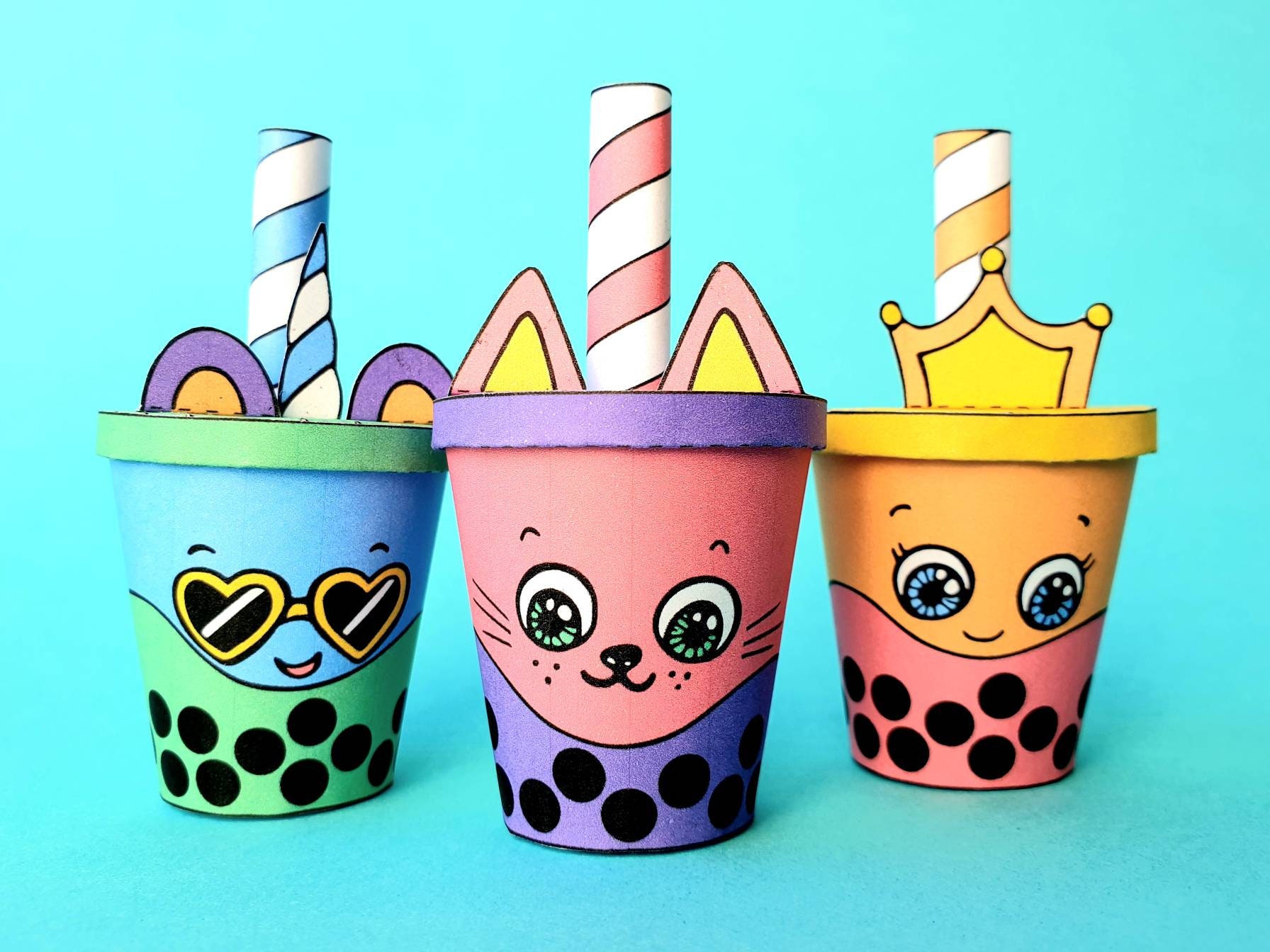 Printable Kawaii Bubble Tea Gift Box: DIY Party Favor Craft (Digital Download)