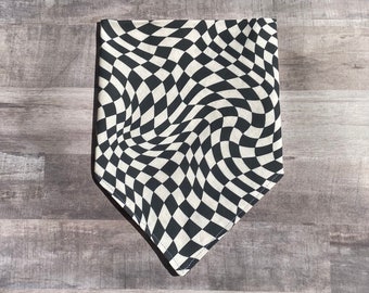 Black and White Wavy Checkerboard Bandana