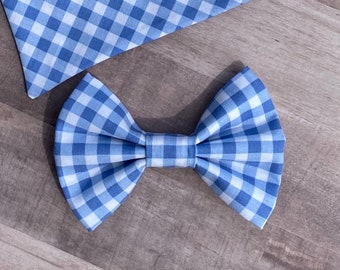 Sky Blue Plaid Bow Tie