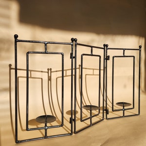 Wrought Iron Foldable Candle Holder / Tri-Fold Brutalist Metal Hinged Candleholder / Unique Minimalist Holder for Candles