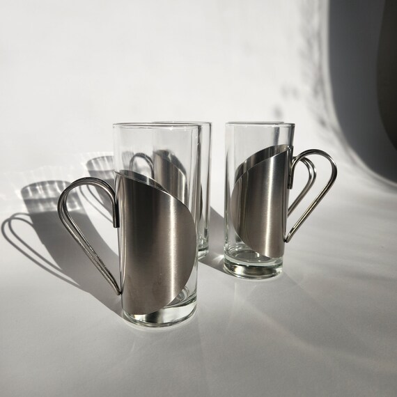 Vintage Danish Glass Coffee Mugs Set of 4 Mid Century Modern Glass and Steel Cups MCM Minimalist Aesthetic Drinkware for Hot Drinks Etsy UK