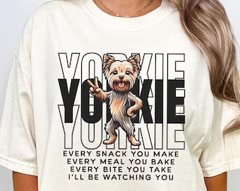 Grappig Yorkie-shirt, T-shirt Yorkshire Terrier, Comfort Colors®, humoristisch, bedelaar, smeken om eten, cadeau voor hondenliefhebber, moeder, vader eigenaar