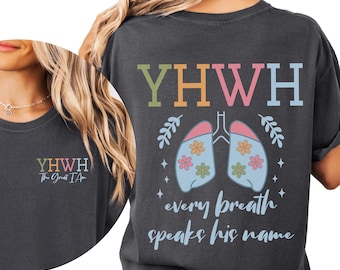 Christliches Hemd, Komfortfarben, YHWH Tee, Jahwe, Jeder Atemzug, Hebräisch, vorne und hinten, religiöses Kleid, Glaube, Bibelvers, Lunge, Geschenk
