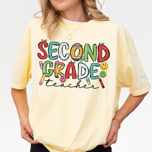 Second Grade Teacher Shirt, Teacher Tee, 2nd Grade T-Shirt, Comfort Colors, Back To School, Doodle, Whimsical, School Supplies, Teacher Gift