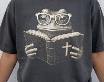 Funny Christian Shirt, Comfort Colors Frog Tee, Bible Study, Reading, Faith Humor, Church Religious Apparel, Cute Vintage Animal T-Shirt