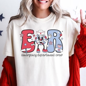 4th of July Emergency Department Shirt, ER Patriotic Tee, Comfort Colors®, Nurse, Doctor, Crew, Retro, Whimsical, Stars RN Tshirt, ED, Gift