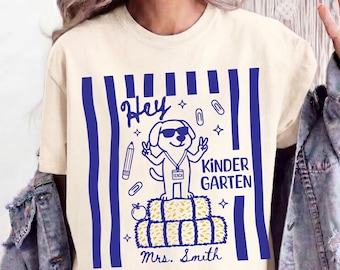 Personalized Kindergarten Teacher Shirt, Teach T-Shirt, Comfort Colors, Custom Name Tshirt, Funny Teaching Apparel, Team, Group Tee