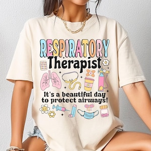 Chemise d&#39;inhalothérapeute, couleurs confortables, thérapie respiratoire, t-shirt RRT, t-shirt RT, pneumologie, fantaisiste, rétro, griffonnage, poumons, cadeau