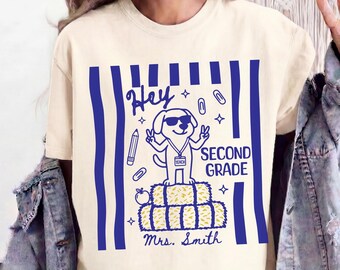 Personalized Second Grade Teacher Shirt, 2nd Grade T-Shirt, Comfort Colors, Custom Name Tshirt, Funny Teaching Apparel, Team, Group Tee