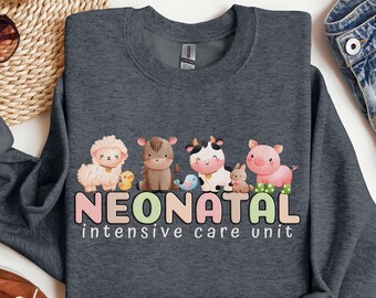 NICU Sweatshirt, Neugeborenen-Intensivstation Pullover, Tiere auf dem Bauernhof, Neugeborenen-Krankenschwester Rundhalsausschnitt, Arzt, Neonatal RN Sweatshirt, Nicu Geschenk