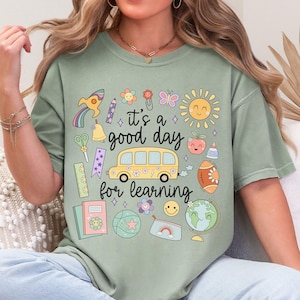 Teacher Shirt, Teach Tee, Comfort Colors, Back to School Supplies, It's a Good Day for Learning, Doodle T-Shirt, Whimsical, Teacher Gift