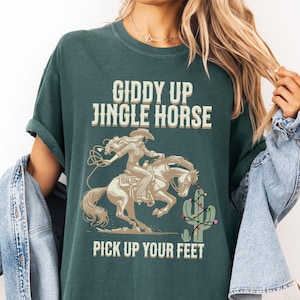 Comfort Colors®, Giddy Up Jingle Horse, Western Christmas, Rodeo, Vintage, Retro, Christmas Lights, Cactus, Southern, Cowgirl, Holiday