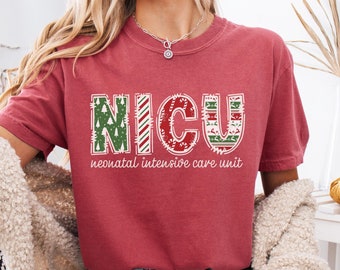NICU Nurse Christmas Shirt, Comfort Colors®, Neonatal Intensive Care Unit, Doctor, Crew, Retro, Vintage, Holiday, Gift for NICU Nurse