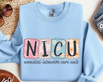 NICU Crewneck Sweatshirt, Neugeborenen-Intensivstation, Arzt, Krankenschwester Crew, Floral, Daisy Blocks, Pullover, Abschlussfeier, Wertschätzung, Geschenk