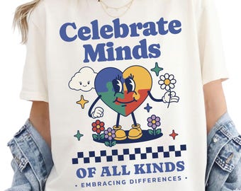 自閉症啓発シャツ、心地よい色、教師用Tシャツ、あらゆる心の尊重、神経多様性、メンタルヘルス、特別支援教育、特別支援教育