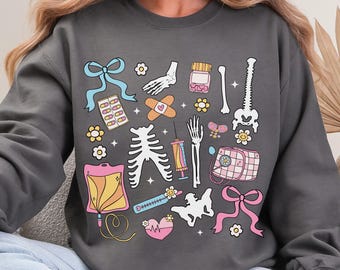 Orthopedics Sweatshirt, Ortho Tee, Retro, Bones Sweater, RN Coquette, Nurse, Doctor, NP, Surgeon, Crew, Medical, Skeleton