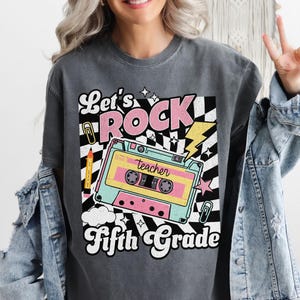 Fifth Grade Teacher Shirt, 5th Grade T-Shirt, Comfort Colors, Checker Retro Tee, Back To School, Cassette Tape, Let&#39;s Rock, Gift for Teacher