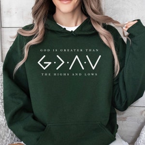 God Is Greater Than The Highs And Lows Hoodie, Christian Hooded Sweatshirt, Vintage, Faith Apparel, Religious Merch, Bible Verse, Gift