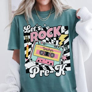 Pre-K Teacher Shirt, Preschool T-Shirt, Comfort Colors, Pre K, Checker Retro Tee, Back To School, Cassette Tape, Let&#39;s Rock, Teacher Gift